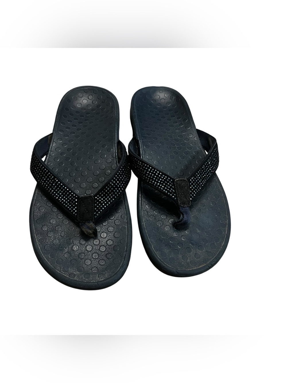 Vionic tide navy blue rhinestones flip flops sandals 10